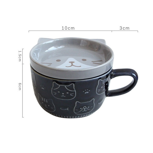 Adorable Kitty Ceramic Coffee Mug with Lid - Befez