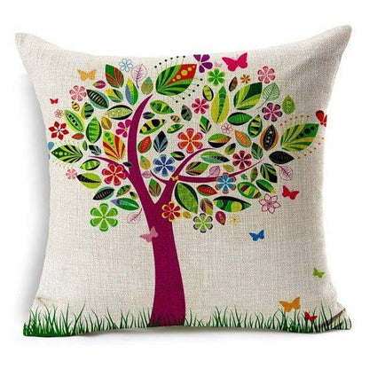 Colorful Bird Tree Life Cushion Pillow Cover