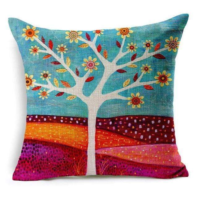 Colorful Bird Tree Life Cushion Pillow Cover