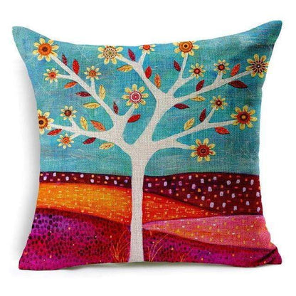 Colorful Bird Tree Life Cushion Pillow Cover