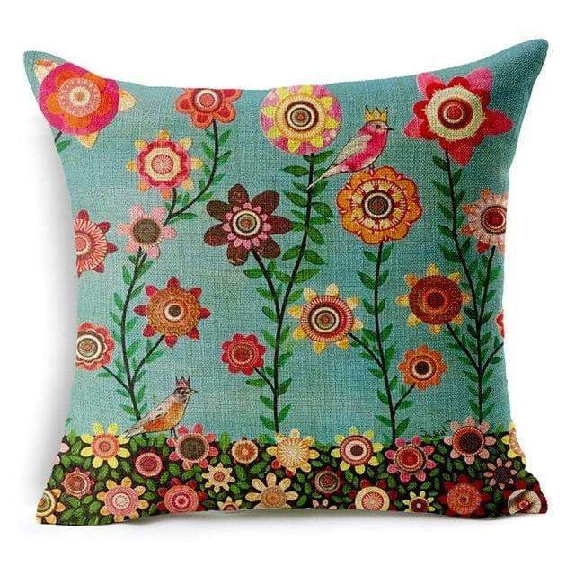 Colorful Bird Tree Life Cushion Pillow Cover