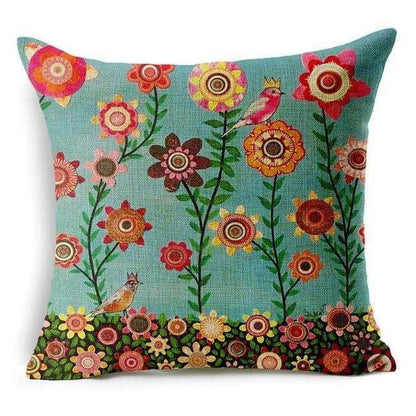 Colorful Bird Tree Life Cushion Pillow Cover