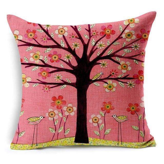 Colorful Bird Tree Life Cushion Pillow Cover
