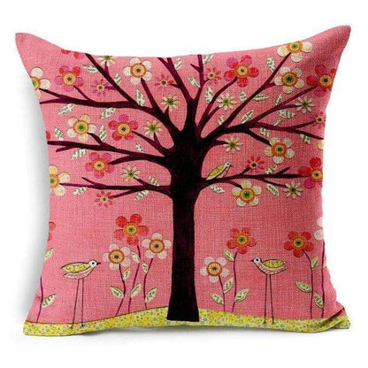 Colorful Bird Tree Life Cushion Pillow Cover