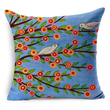 Colorful Bird Tree Life Cushion Pillow Cover