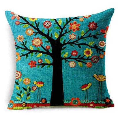 Colorful Bird Tree Life Cushion Pillow Cover
