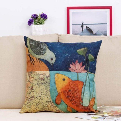 Colorful Bird Tree Life Cushion Pillow Cover