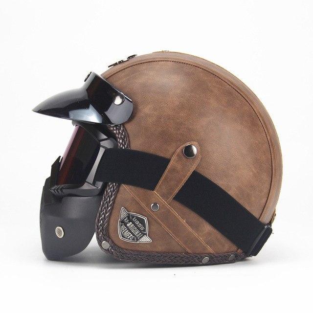 Classic Open Face Motorcycle Helmet With Visor Mask