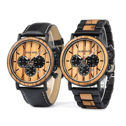 Brown Wooden Men's Quartz Watch with Glow Hands