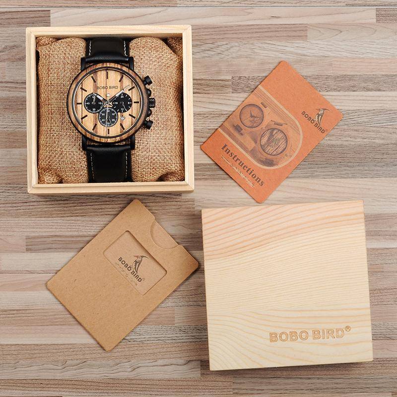 Brown Wooden Men's Quartz Watch with Glow Hands