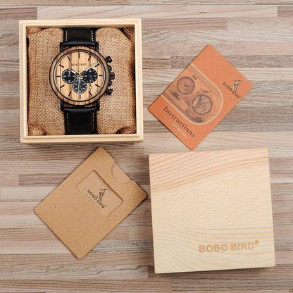 Brown Wooden Men's Quartz Watch with Glow Hands