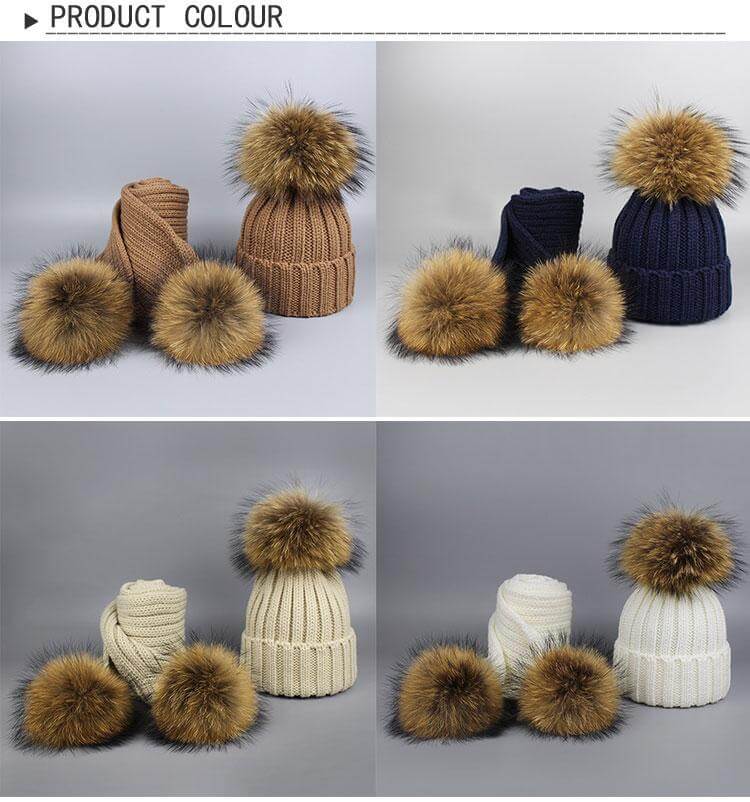 Cozy Fur Knit Hat Scarf Combo Set