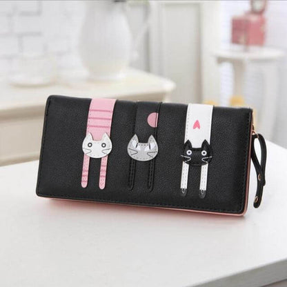 Stylish Cat Embroidery Zip Wallet