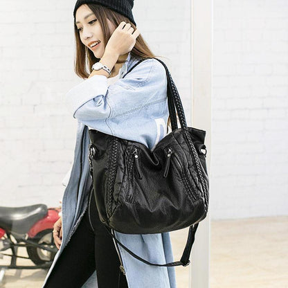 Classic Black Genuine Leather Tote Bags