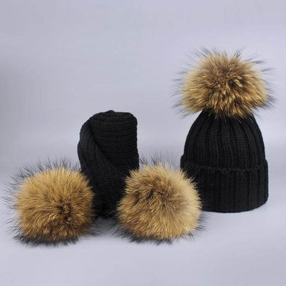 Cozy Fur Knit Hat Scarf Combo Set