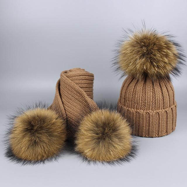Cozy Fur Knit Hat Scarf Combo Set