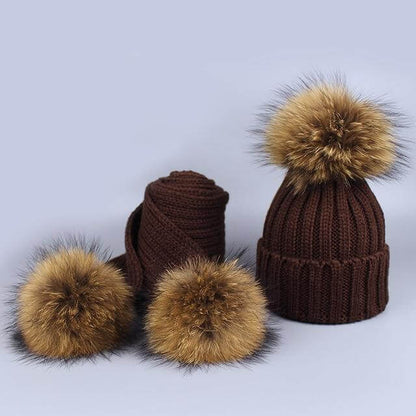 Cozy Fur Knit Hat Scarf Combo Set
