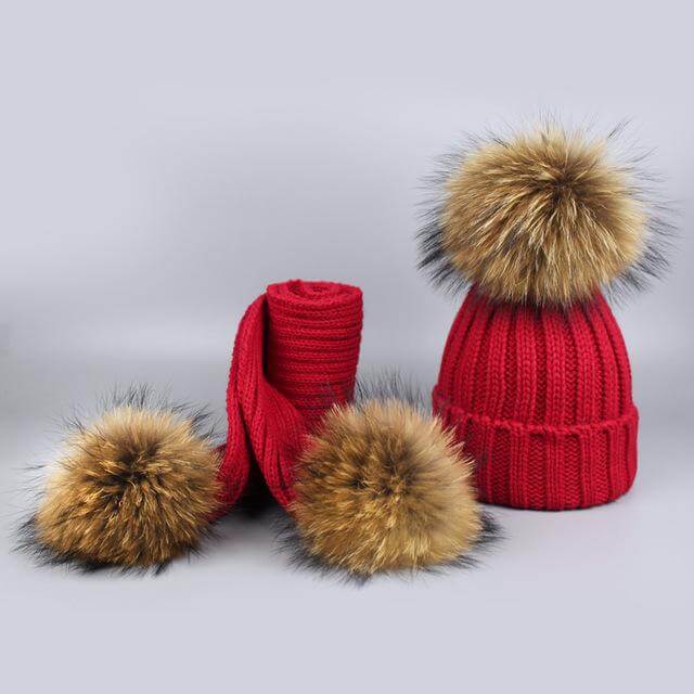 Cozy Fur Knit Hat Scarf Combo Set