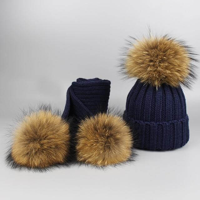 Cozy Fur Knit Hat Scarf Combo Set