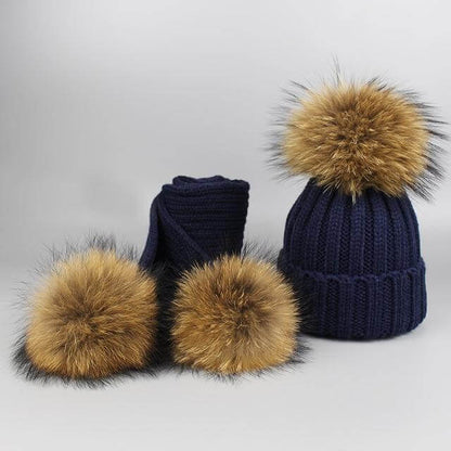 Cozy Fur Knit Hat Scarf Combo Set