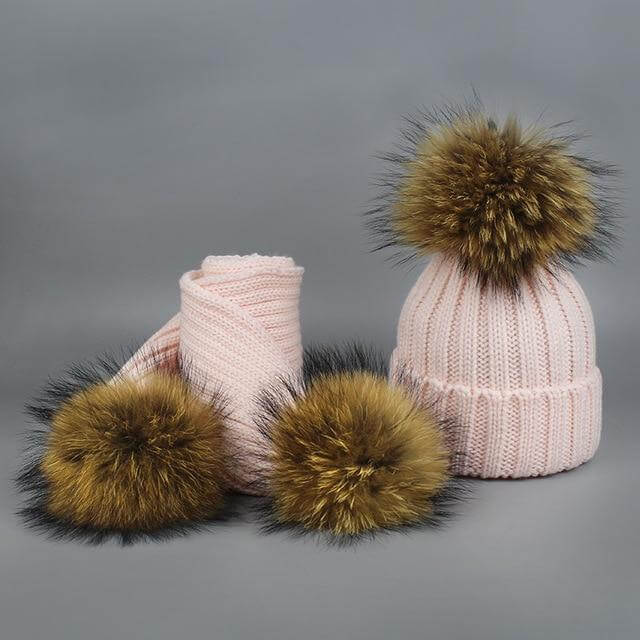 Cozy Fur Knit Hat Scarf Combo Set