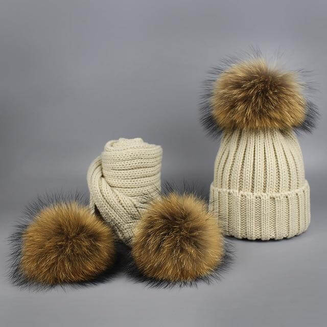 Cozy Fur Knit Hat Scarf Combo Set - Befez