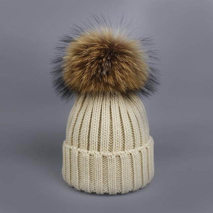 Cozy Fur Knit Hat Scarf Combo Set
