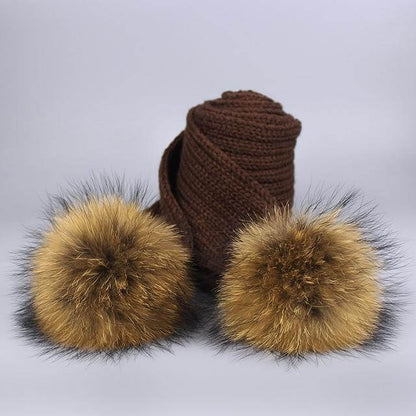 Cozy Fur Knit Hat Scarf Combo Set