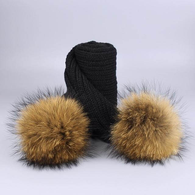 Cozy Fur Knit Hat Scarf Combo Set