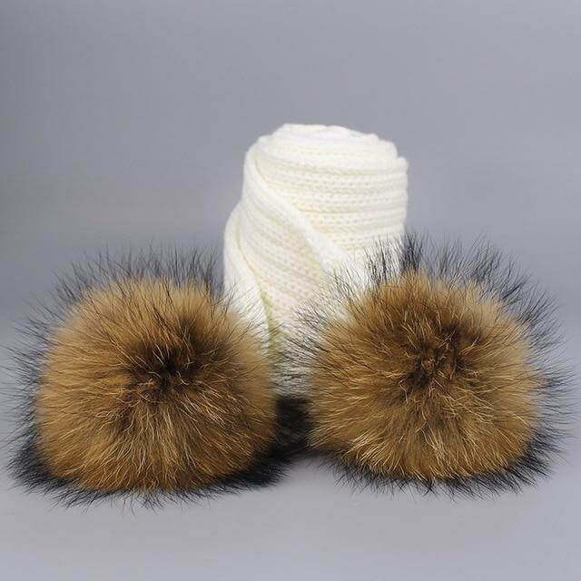 Cozy Fur Knit Hat Scarf Combo Set