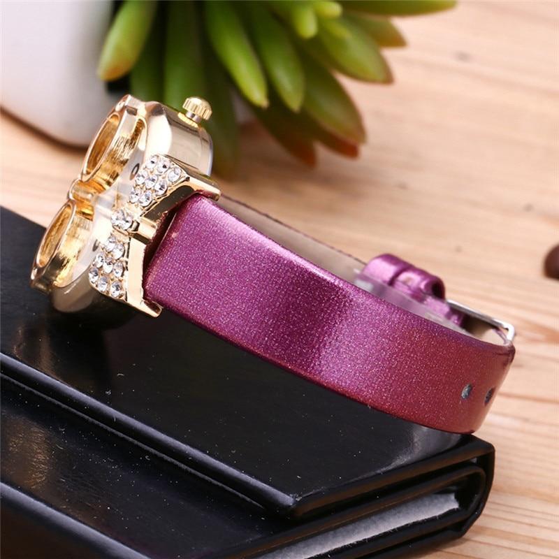 Trendy Cat Eye Watch with Leather Strap and Stones