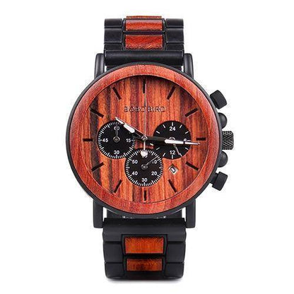 Brown Wooden Men's Quartz Watch with Glow Hands