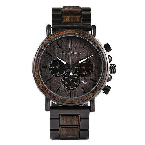 Brown Wooden Men's Quartz Watch with Glow Hands