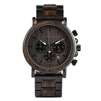 Brown Wooden Men's Quartz Watch with Glow Hands