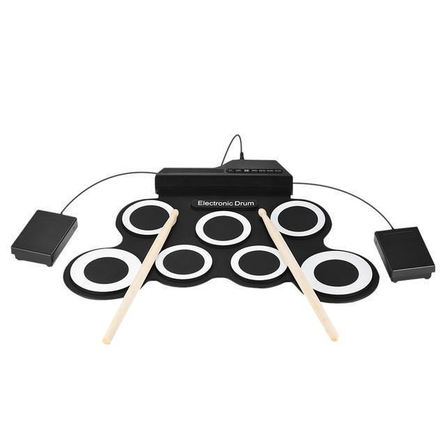 Compact Foldable Drum Kit with Silicone Pads and Sticks