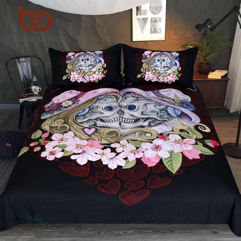 Romantic Skull Pink Soft Bedding Set - Befez