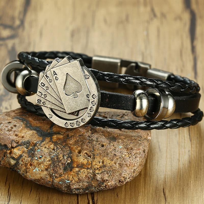 Classic Mens Genuine Leather Card Bracelet