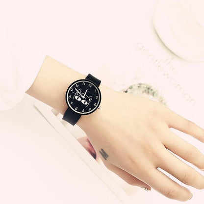 Simple Black Cat Theme Ladies Wrist Watch