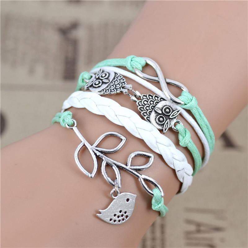 Trendy Owl Leaf Layered Green Bracelet - Befez