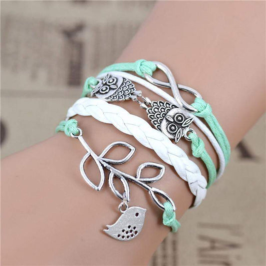 Trendy Owl Leaf Layered Green Bracelet - Befez