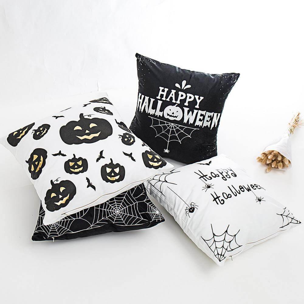 Spooky Black White Halloween Pillow Covers