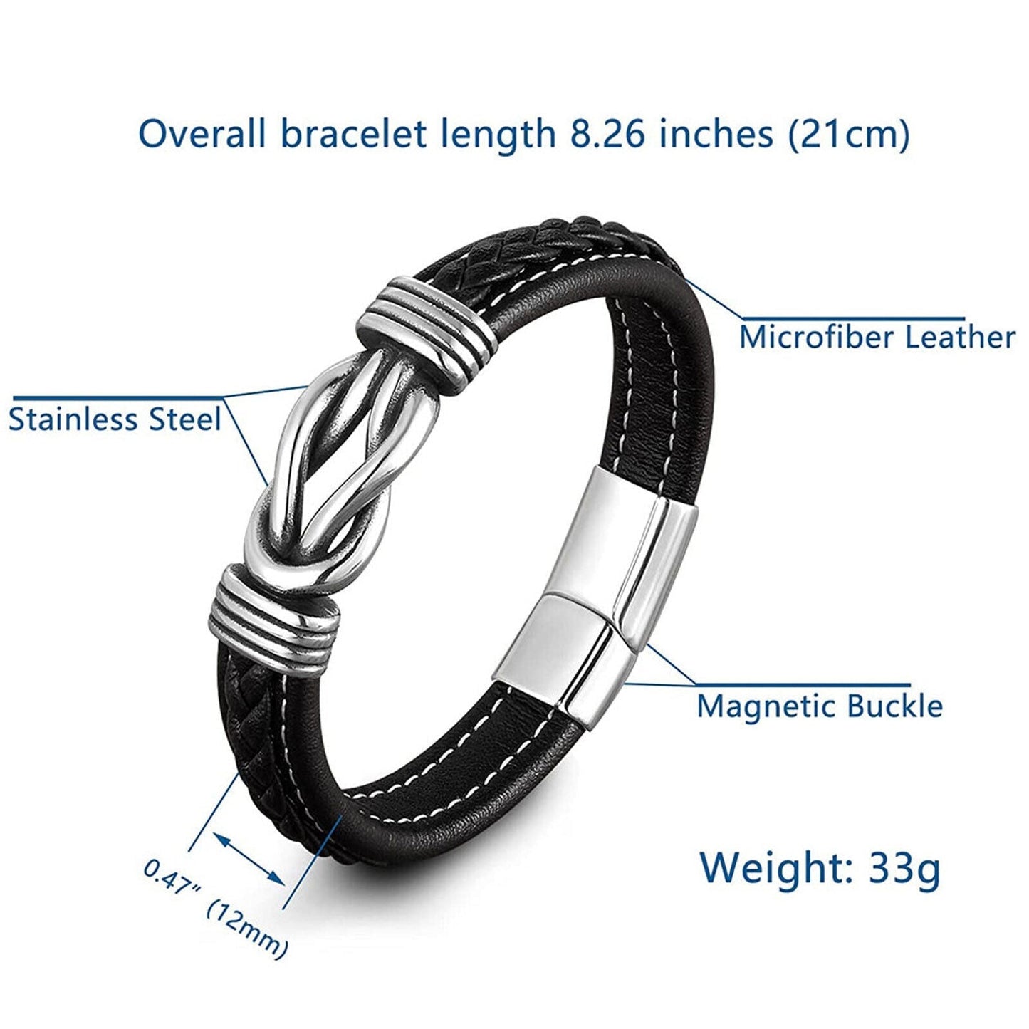 Leather Knot Bracelet for Men, Grandmother Gift
