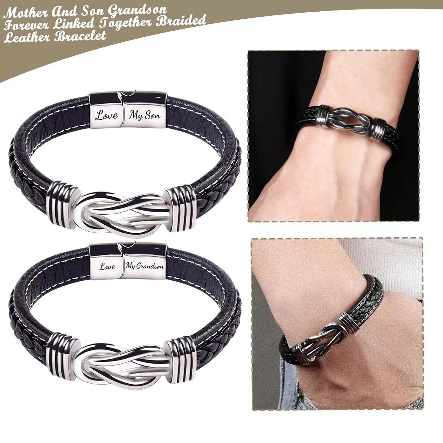Leather Knot Bracelet for Men, Grandmother Gift