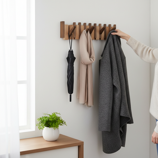Stylish Wood Coat Stand with Storage Hooks - Befez