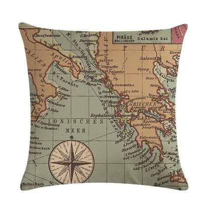 Classic World Map Pattern Decorative Pillow Cover