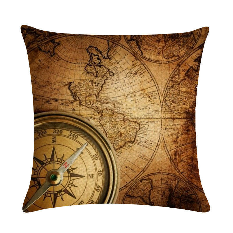 Classic World Map Pattern Decorative Pillow Cover