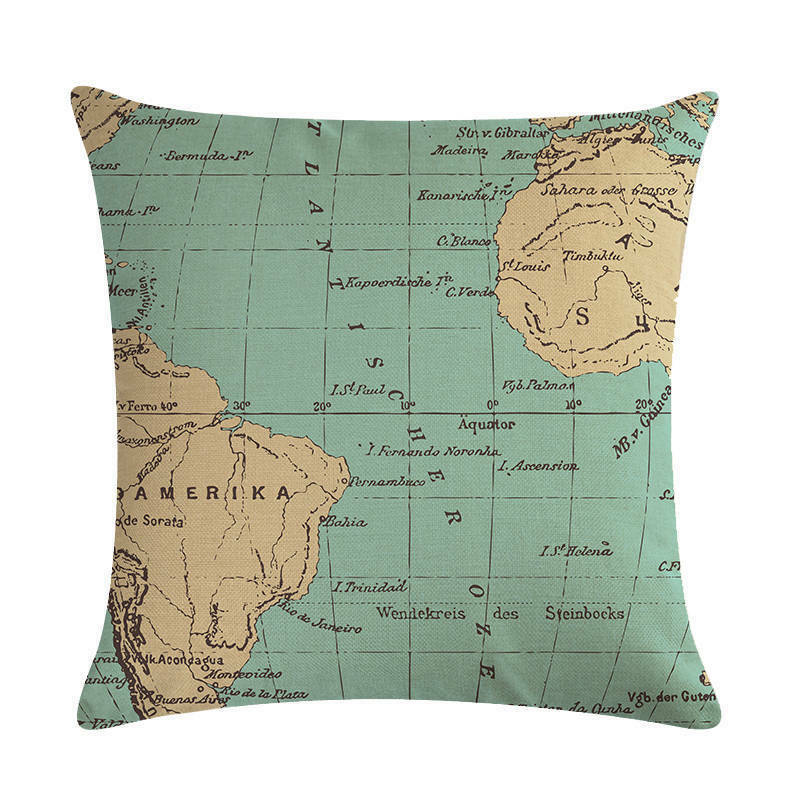 Classic World Map Pattern Decorative Pillow Cover