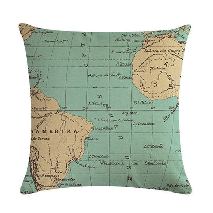 Classic World Map Pattern Decorative Pillow Cover