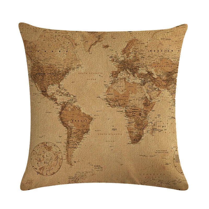 Classic World Map Pattern Decorative Pillow Cover