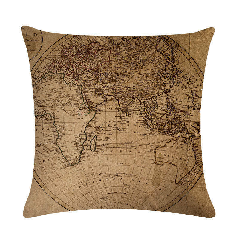 Classic World Map Pattern Decorative Pillow Cover
